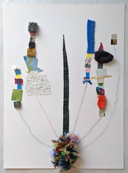 We've Built Unstable Towers, 2020; fabric, paper, yarn, thread; 10.75 X 15"